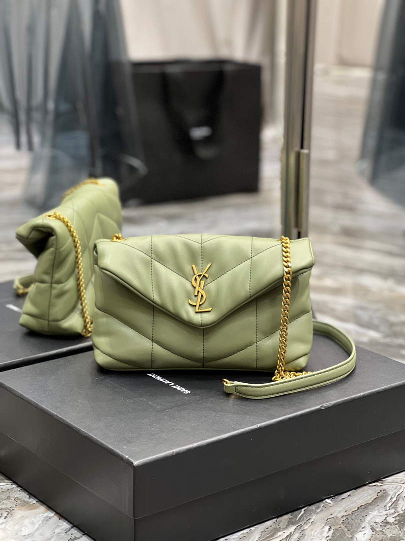 Saint Laurent Lou lou Puffer Mini Bag YSL 620333 Canvas and smooth leather Light Green