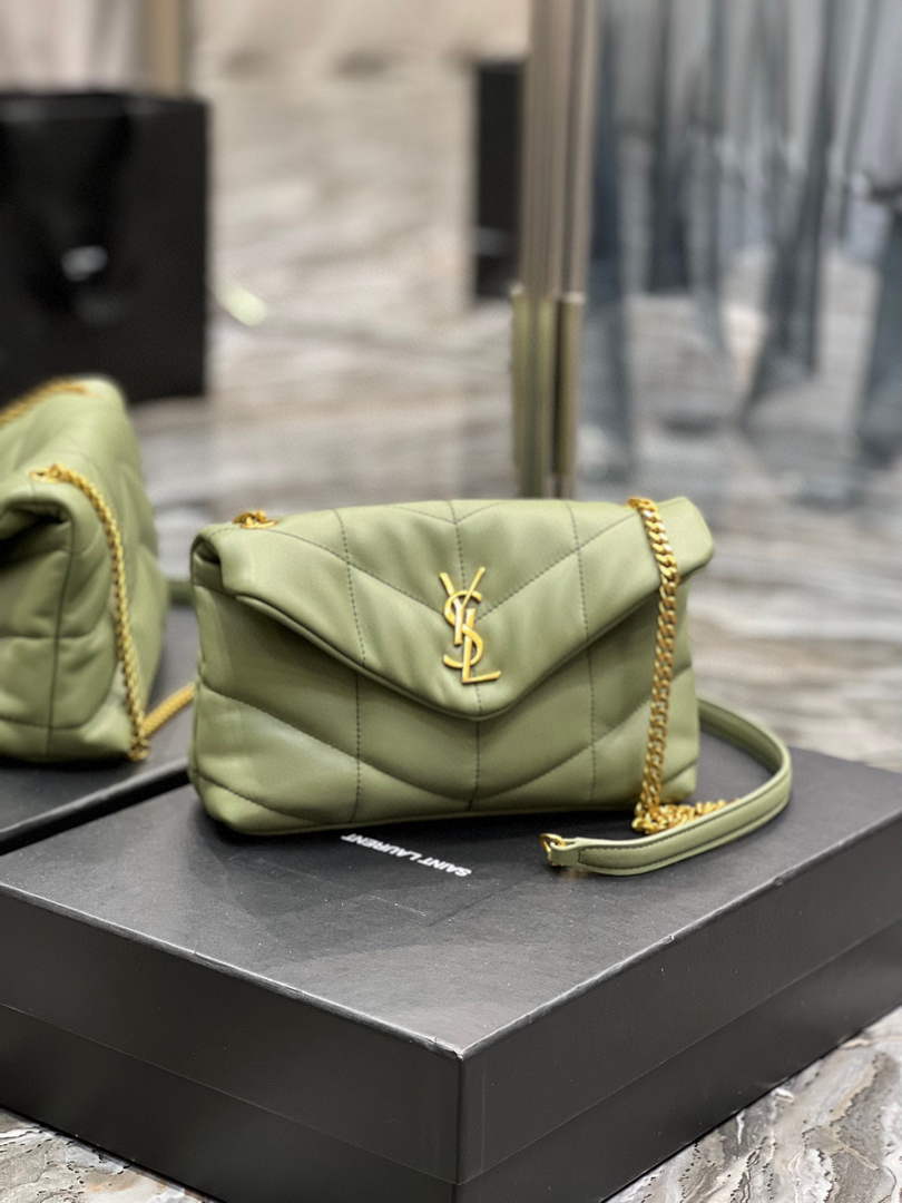 Saint Laurent Lou lou Puffer Mini Bag YSL 620333 Canvas and smooth leather Light Green