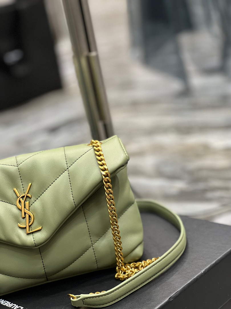 Saint Laurent Lou lou Puffer Mini Bag YSL 620333 Canvas and smooth leather Light Green