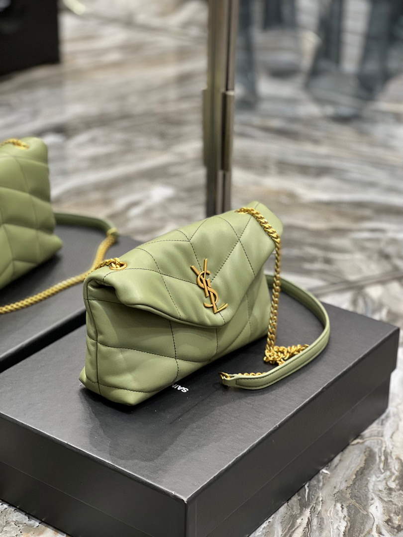 Saint Laurent Lou lou Puffer Mini Bag YSL 620333 Canvas and smooth leather Light Green