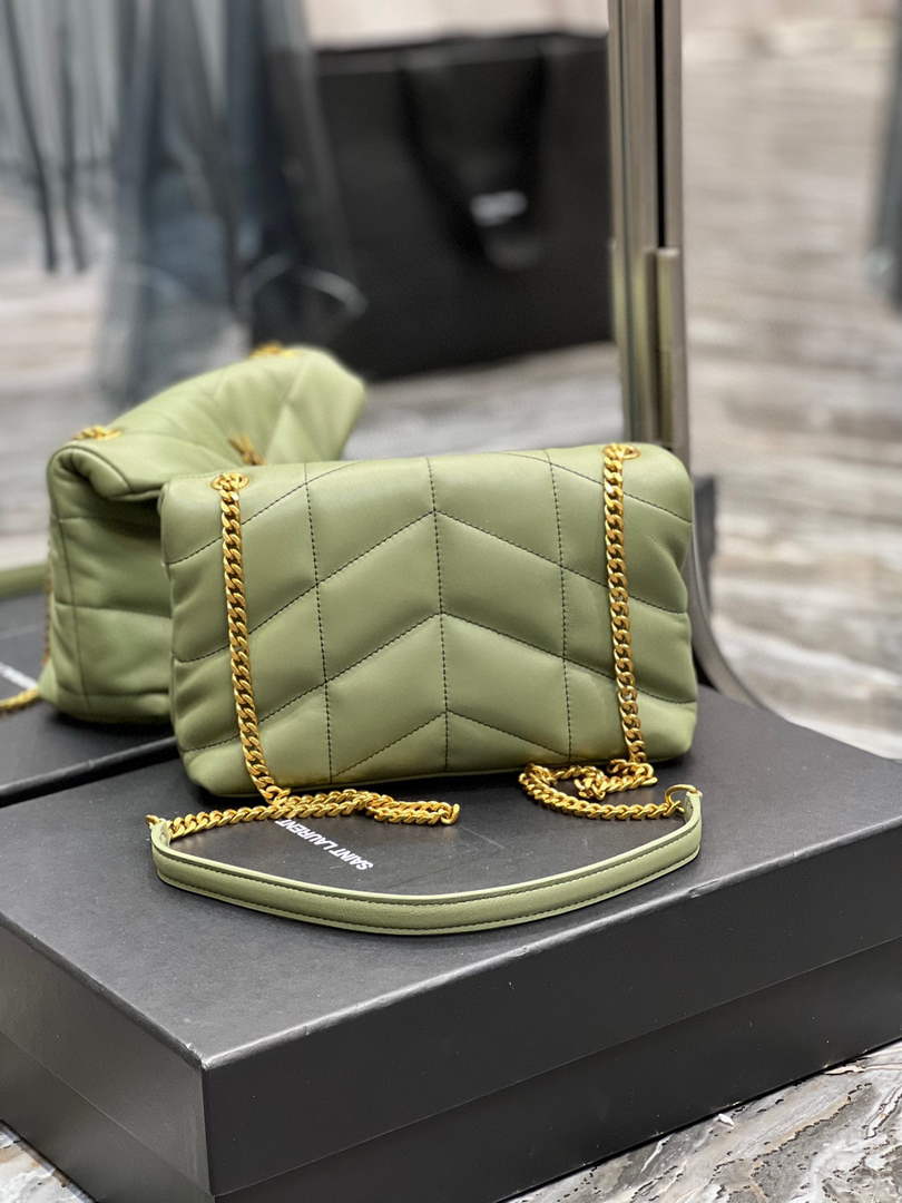 Saint Laurent Lou lou Puffer Mini Bag YSL 620333 Canvas and smooth leather Light Green