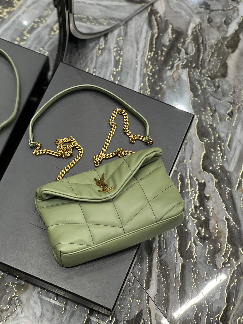 Saint Laurent Lou lou Puffer Mini Bag YSL 620333 Canvas and smooth leather Light Green