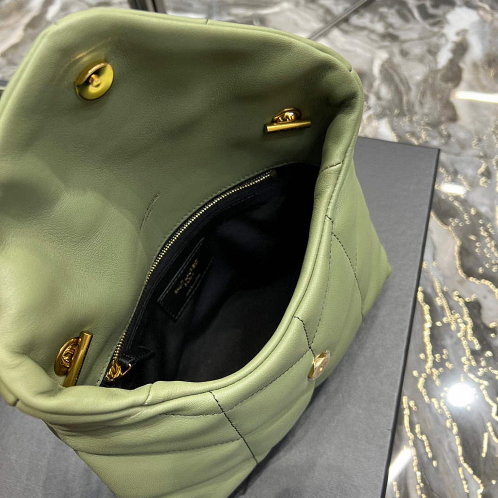 Saint Laurent Lou lou Puffer Mini Bag YSL 620333 Canvas and smooth leather Light Green