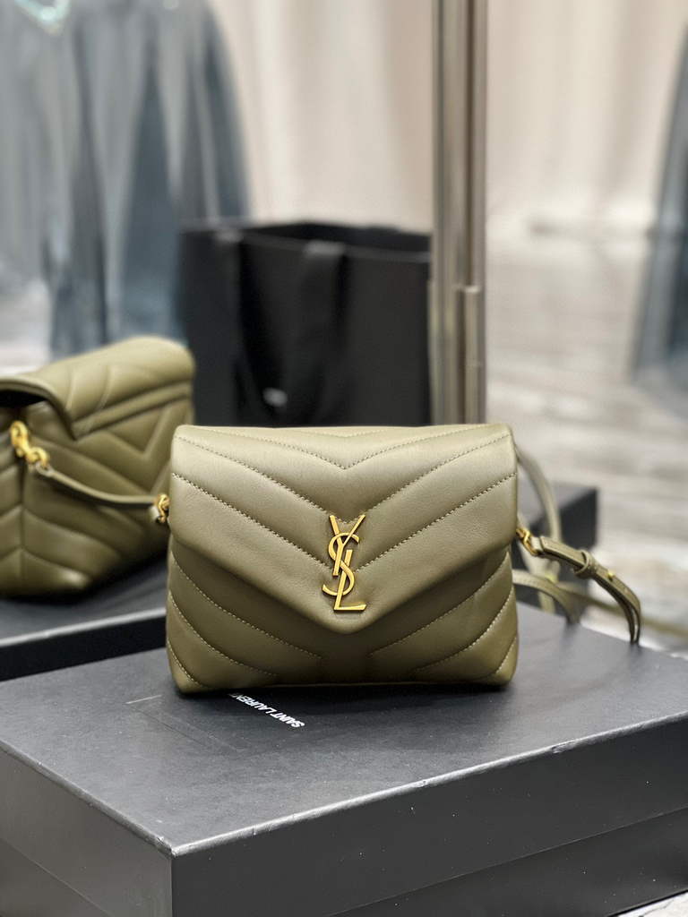 YSL 630951 Saint Laurent Loulou Toy Bag In Matelass¨¦  Y  Leather Green