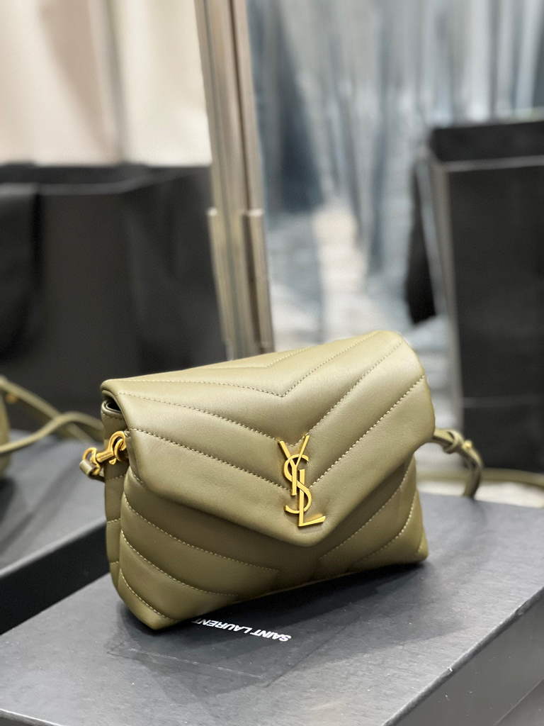 YSL 630951 Saint Laurent Loulou Toy Bag In Matelass¨¦  Y  Leather Green