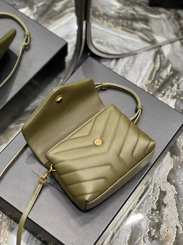 YSL 630951 Saint Laurent Loulou Toy Bag In Matelass¨¦  Y  Leather Green