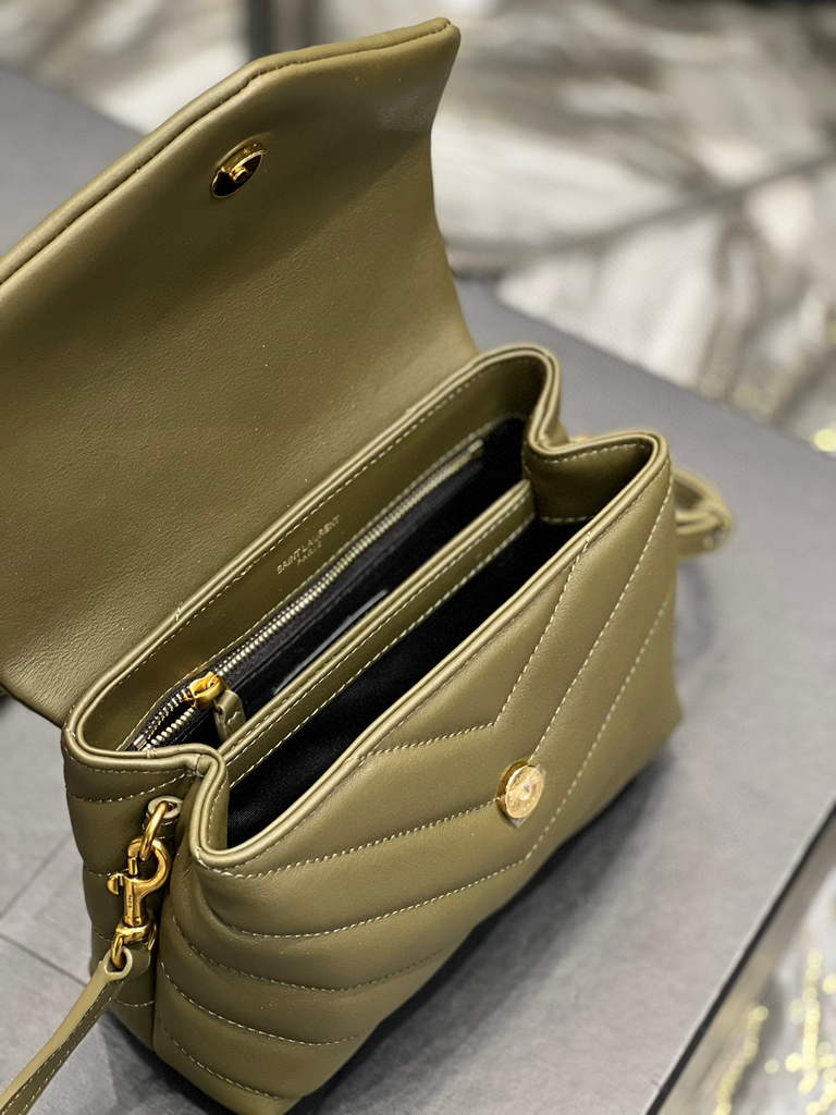 YSL 630951 Saint Laurent Loulou Toy Bag In Matelass¨¦  Y  Leather Green