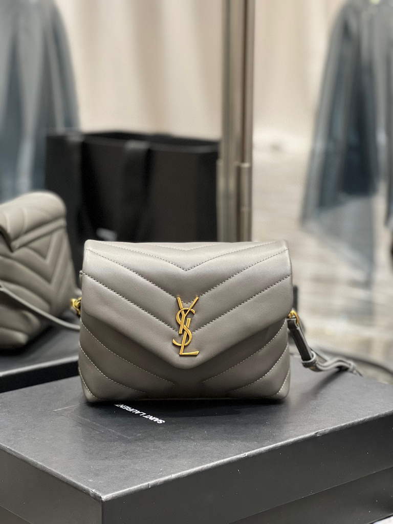 YSL 630951 Saint Laurent Loulou Toy Bag In Matelass¨¦  Y  Leather Grey