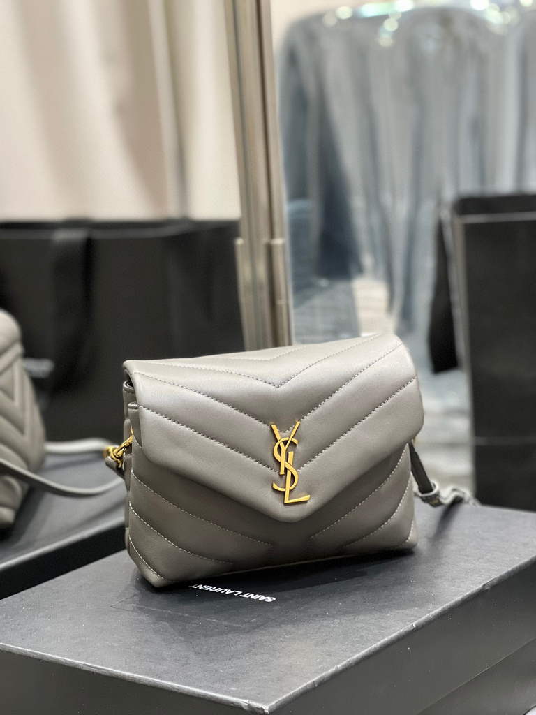 YSL 630951 Saint Laurent Loulou Toy Bag In Matelass¨¦  Y  Leather Grey