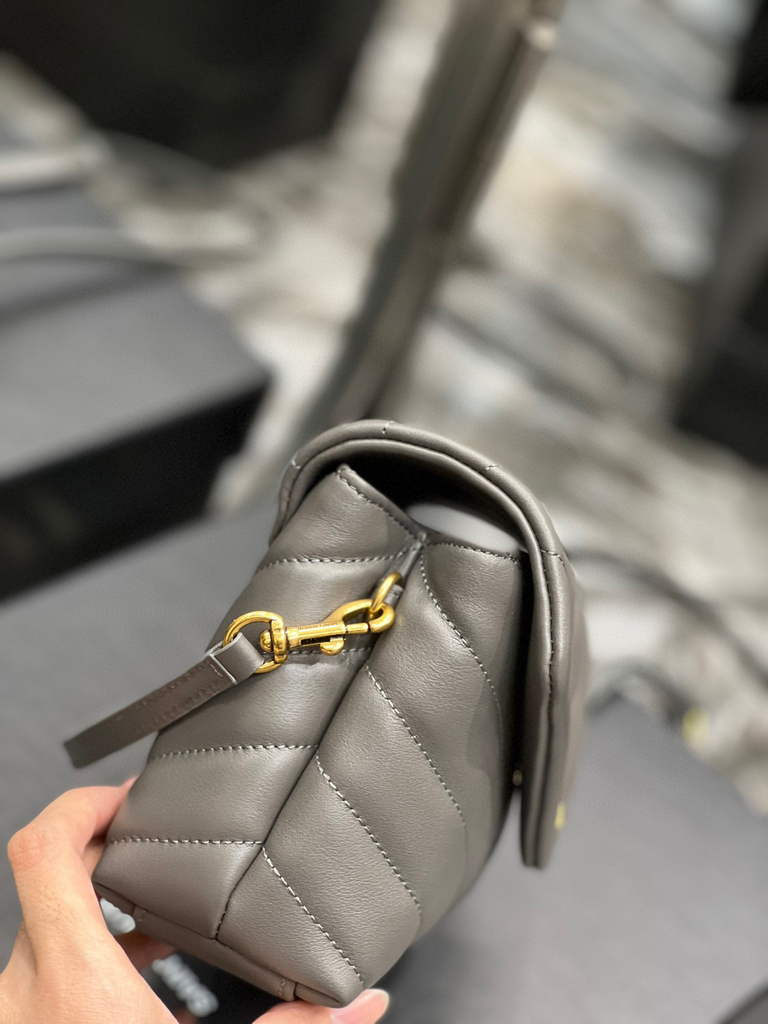 YSL 630951 Saint Laurent Loulou Toy Bag In Matelass¨¦  Y  Leather Grey