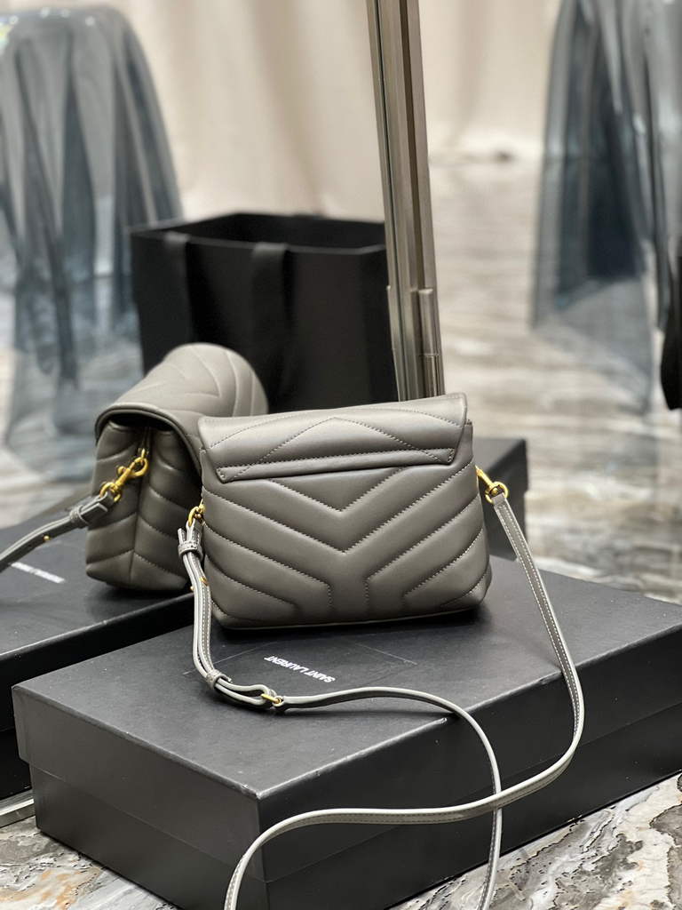 YSL 630951 Saint Laurent Loulou Toy Bag In Matelass¨¦  Y  Leather Grey