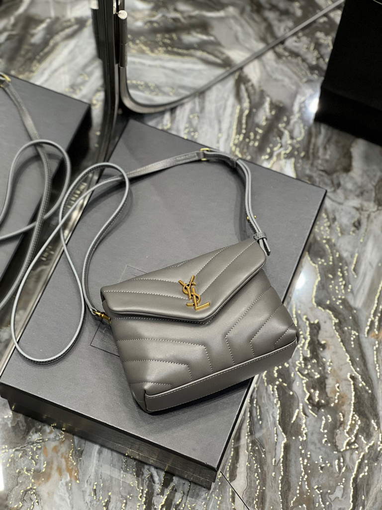 YSL 630951 Saint Laurent Loulou Toy Bag In Matelass¨¦  Y  Leather Grey
