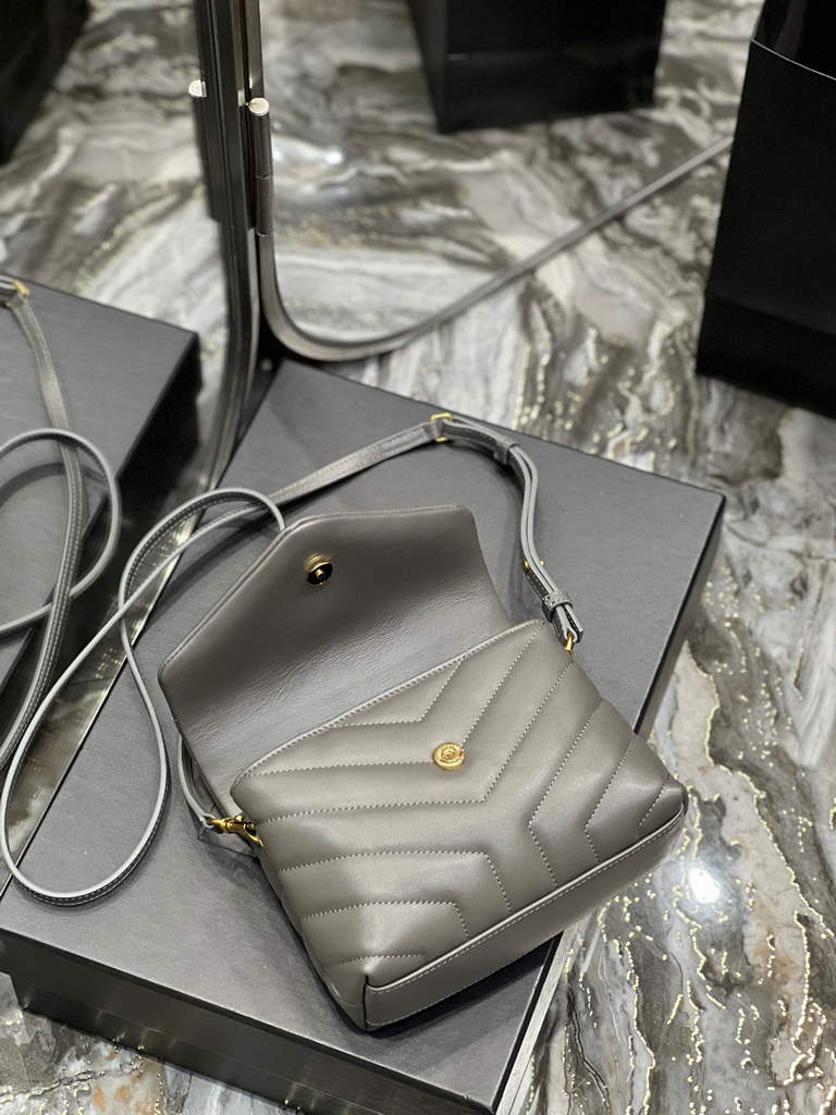 YSL 630951 Saint Laurent Loulou Toy Bag In Matelass¨¦  Y  Leather Grey