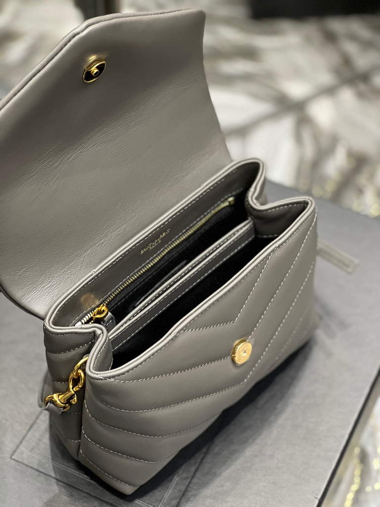 YSL 630951 Saint Laurent Loulou Toy Bag In Matelass¨¦  Y  Leather Grey