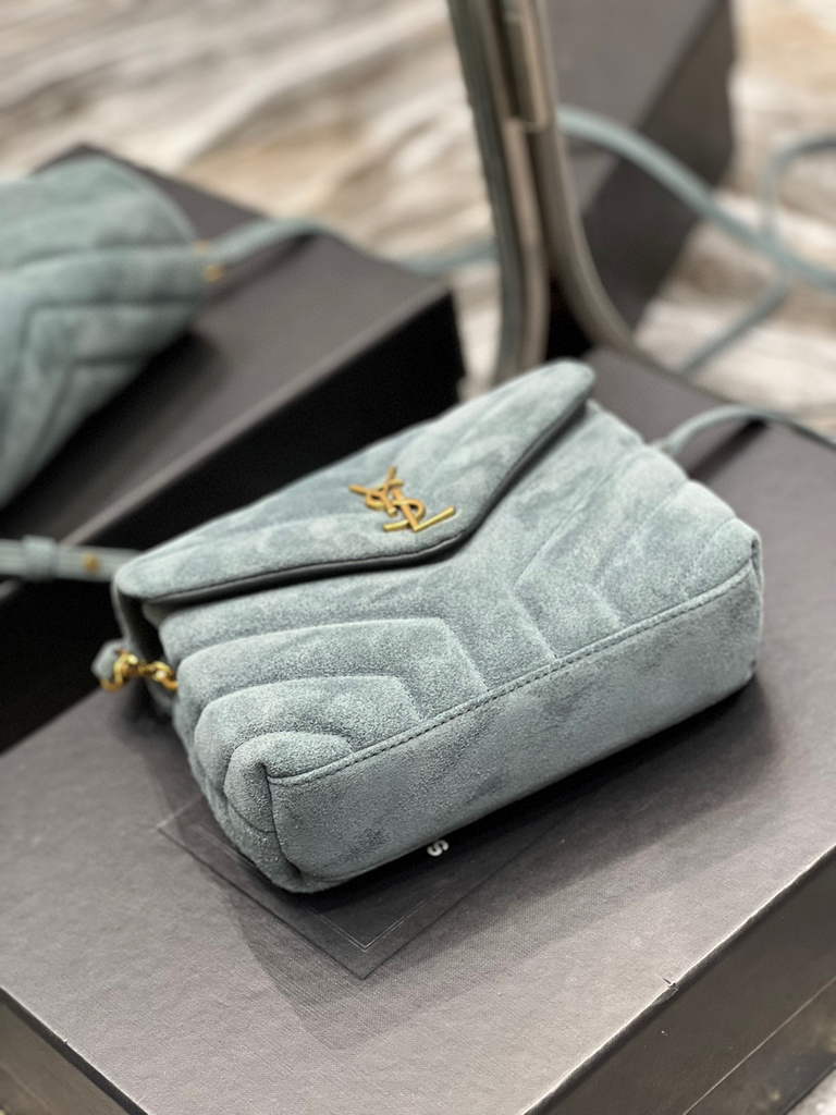 YSL 630951 Saint Laurent Loulou Toy Bag In Matelass¨¦  Y  Leather Blue