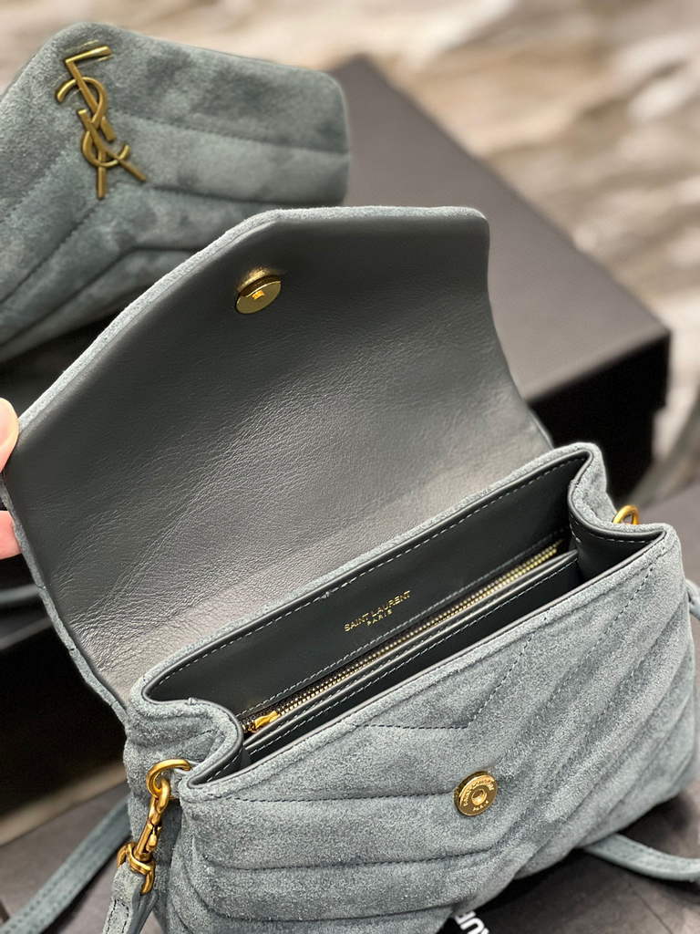 YSL 630951 Saint Laurent Loulou Toy Bag In Matelass¨¦  Y  Leather Blue