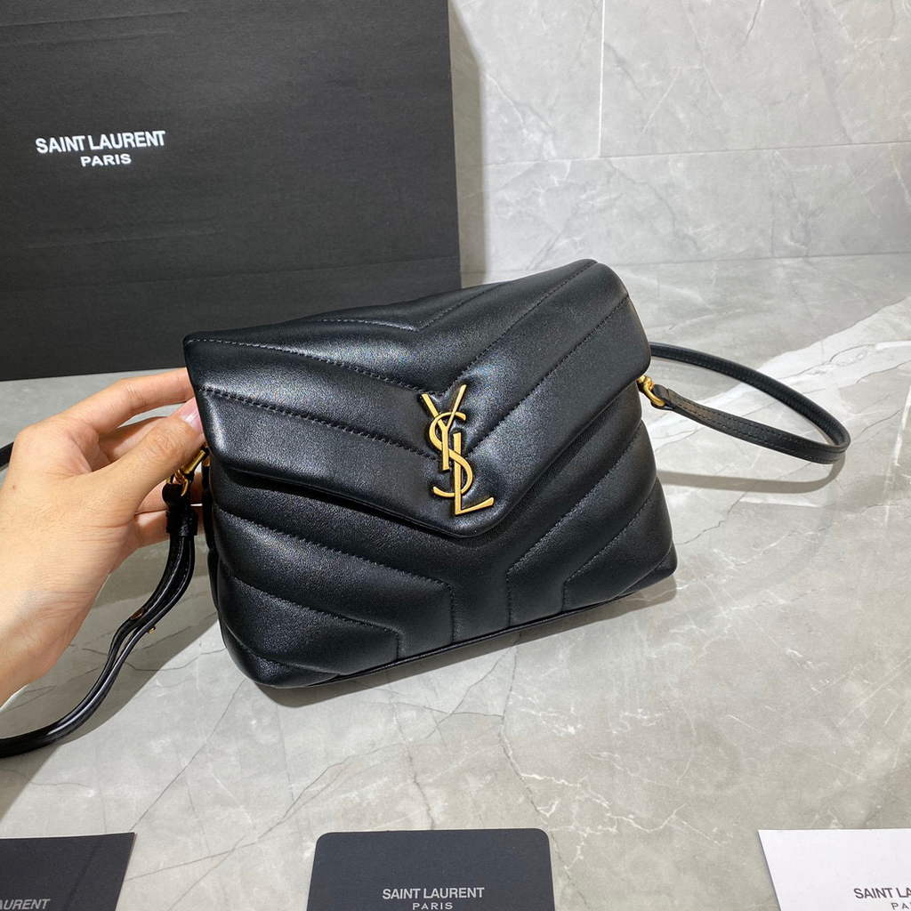 YSL 630951 Saint Laurent Loulou Toy Bag In Matelass¨¦  Y  Leather Black Gold