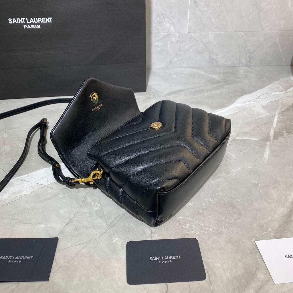 YSL 630951 Saint Laurent Loulou Toy Bag In Matelass¨¦  Y  Leather Black Gold