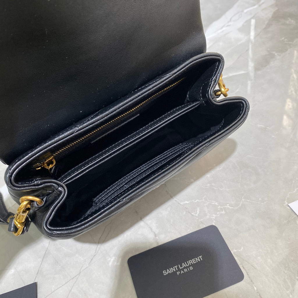 YSL 630951 Saint Laurent Loulou Toy Bag In Matelass¨¦  Y  Leather Black Gold