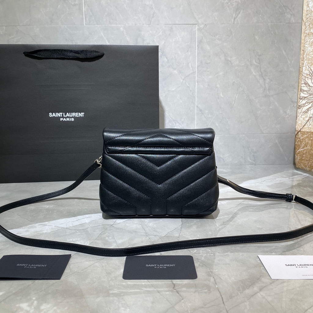 YSL 630951 Saint Laurent Loulou Toy Bag In Matelass¨¦  Y  Leather Black Silvery