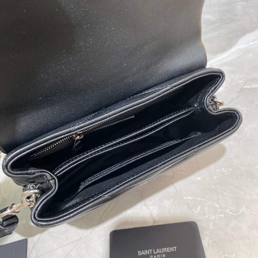 YSL 630951 Saint Laurent Loulou Toy Bag In Matelass¨¦  Y  Leather Black Silvery