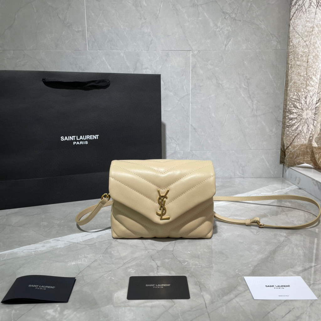 YSL 630951 Loulou Toy Bag In Matelass¨¦  Y  Leather Saint Laurent Apricot