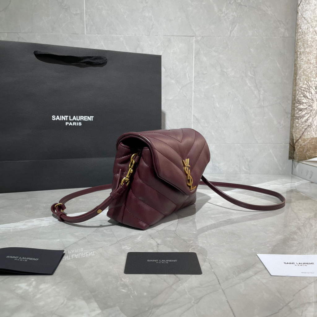YSL 630951 Saint Laurent Loulou Toy Bag In Matelass¨¦  Y  Leather Wine Red