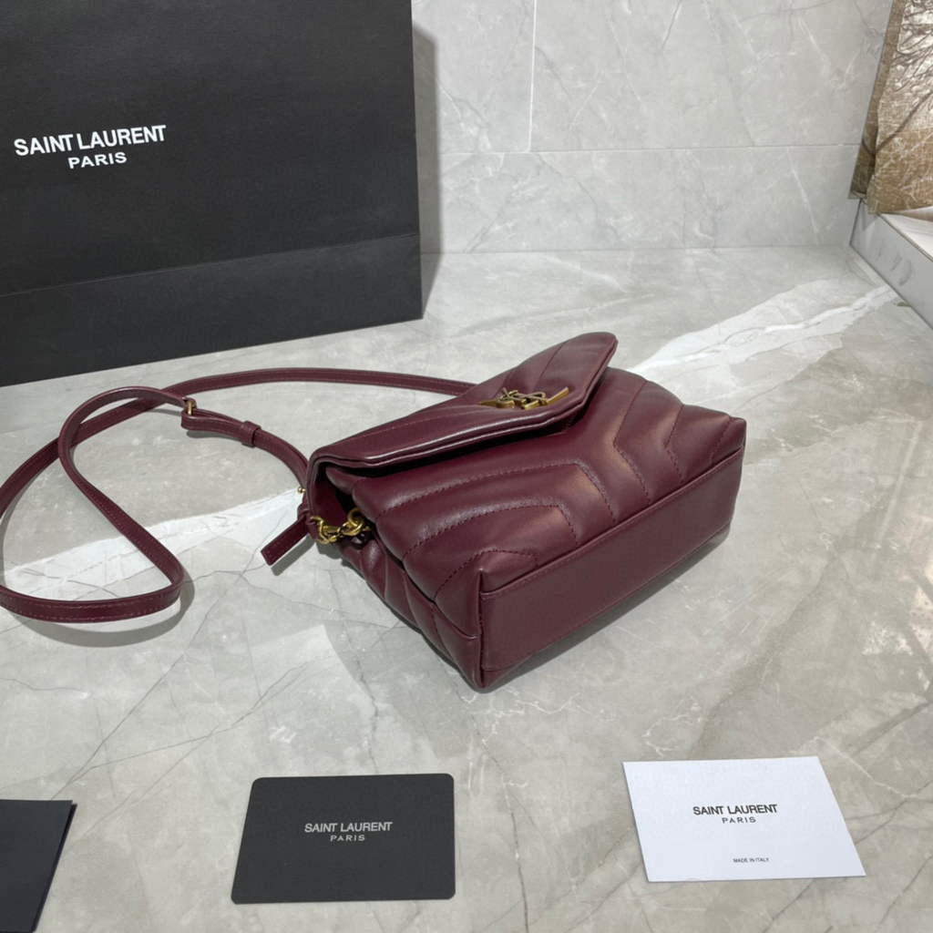 YSL 630951 Saint Laurent Loulou Toy Bag In Matelass¨¦  Y  Leather Wine Red