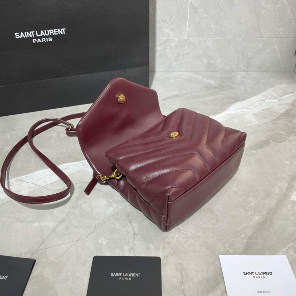 YSL 630951 Saint Laurent Loulou Toy Bag In Matelass¨¦  Y  Leather Wine Red
