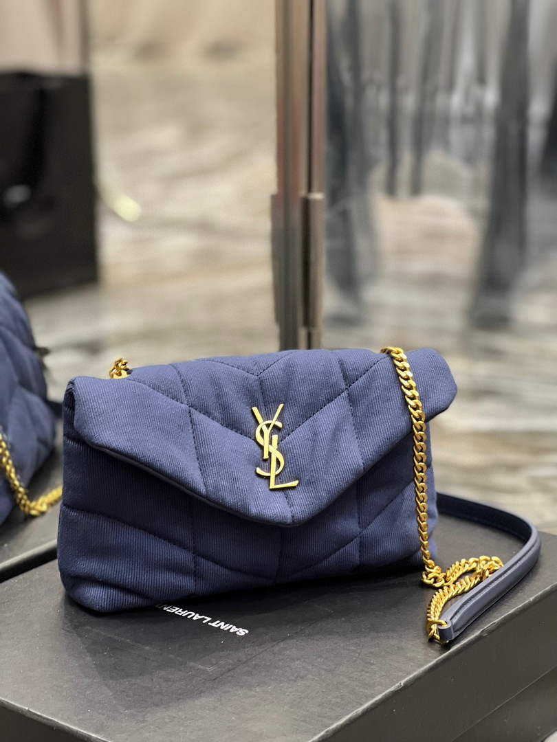 Saint Laurent Lou lou Puffer Mini Bag YSL 620333 Canvas and smooth leather Navy Blue