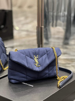 Saint Laurent Lou lou Puffer Mini Bag YSL 620333 Canvas and smooth leather Navy Blue - Default Title - View 2