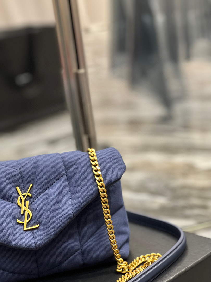 Saint Laurent Lou lou Puffer Mini Bag YSL 620333 Canvas and smooth leather Navy Blue