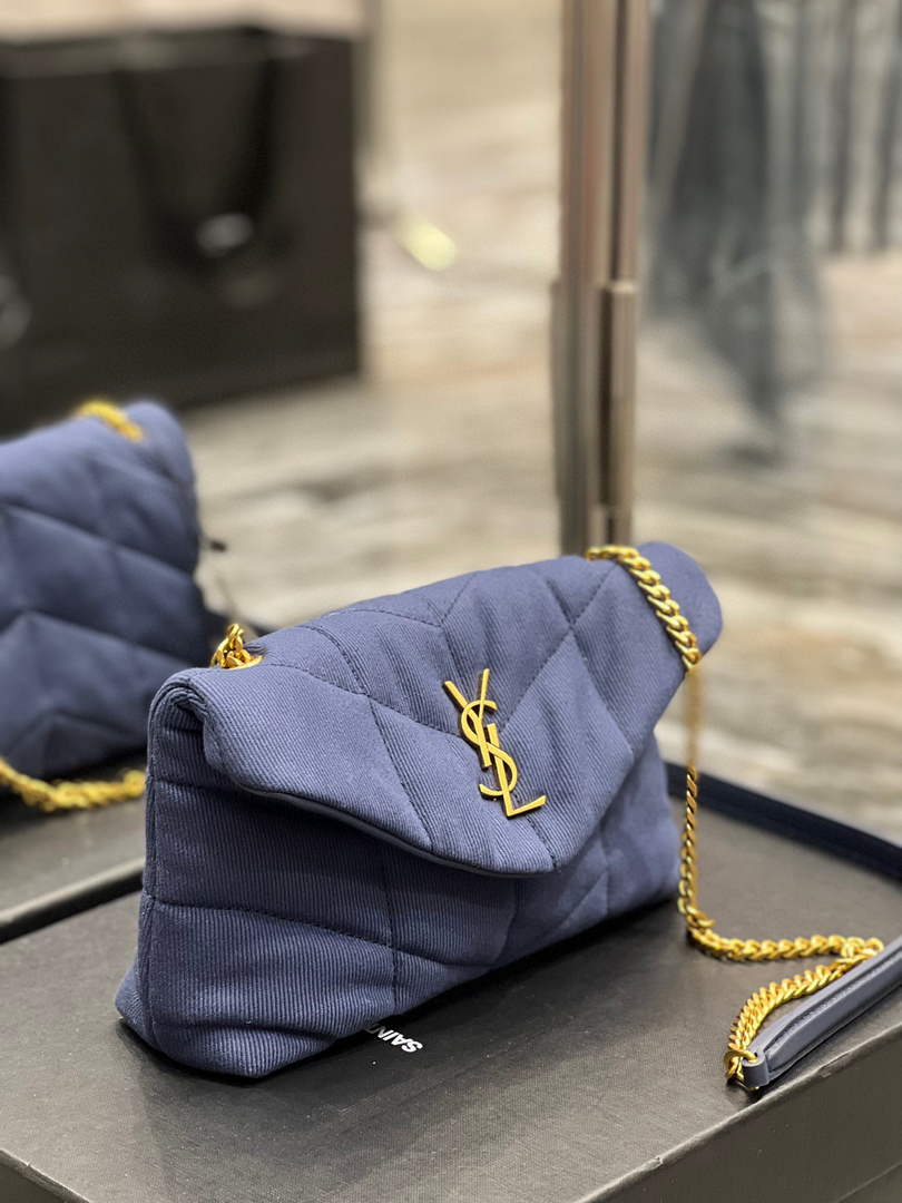 Saint Laurent Lou lou Puffer Mini Bag YSL 620333 Canvas and smooth leather Navy Blue