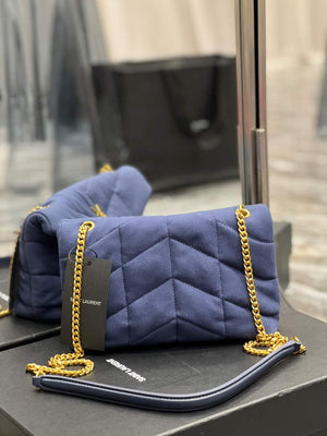 Saint Laurent Lou lou Puffer Mini Bag YSL 620333 Canvas and smooth leather Navy Blue - Default Title - View 5