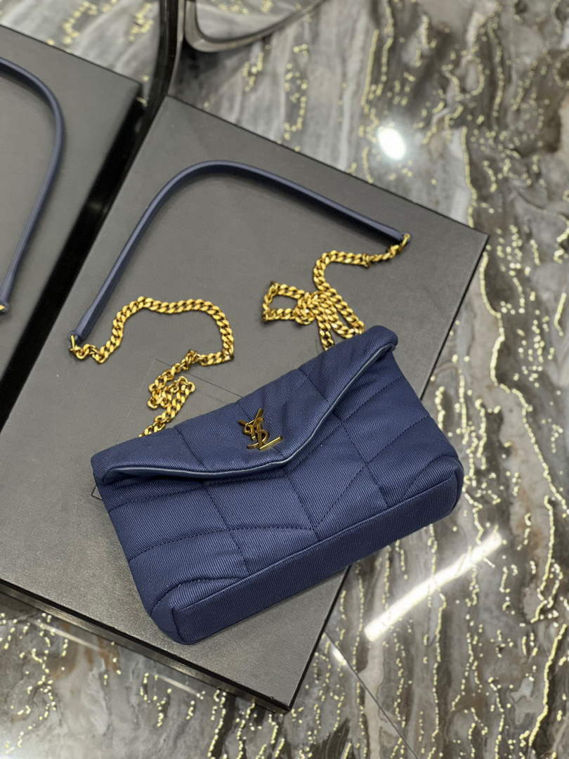 Saint Laurent Lou lou Puffer Mini Bag YSL 620333 Canvas and smooth leather Navy Blue