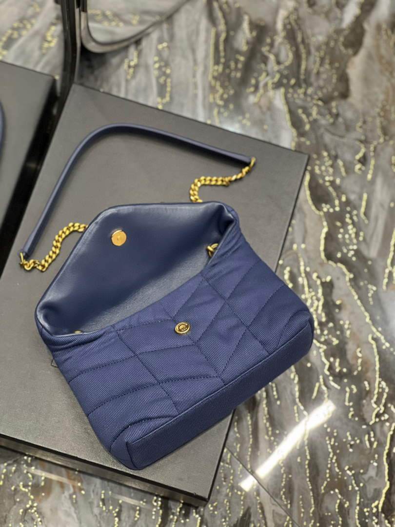 Saint Laurent Lou lou Puffer Mini Bag YSL 620333 Canvas and smooth leather Navy Blue