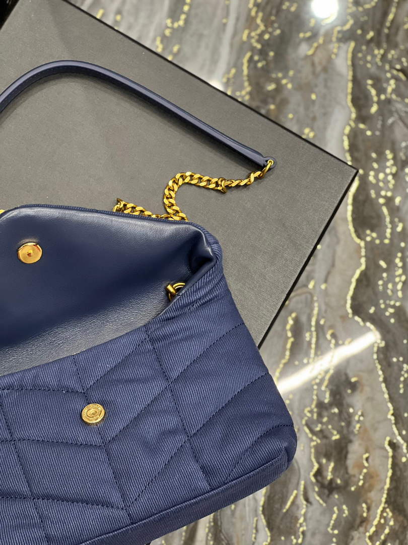 Saint Laurent Lou lou Puffer Mini Bag YSL 620333 Canvas and smooth leather Navy Blue