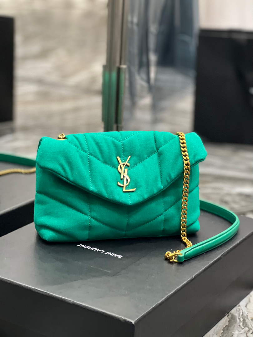 Saint Laurent Lou lou Puffer Mini Bag YSL 620333 Canvas and smooth leather Green