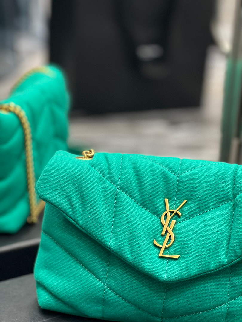 Saint Laurent Lou lou Puffer Mini Bag YSL 620333 Canvas and smooth leather Green