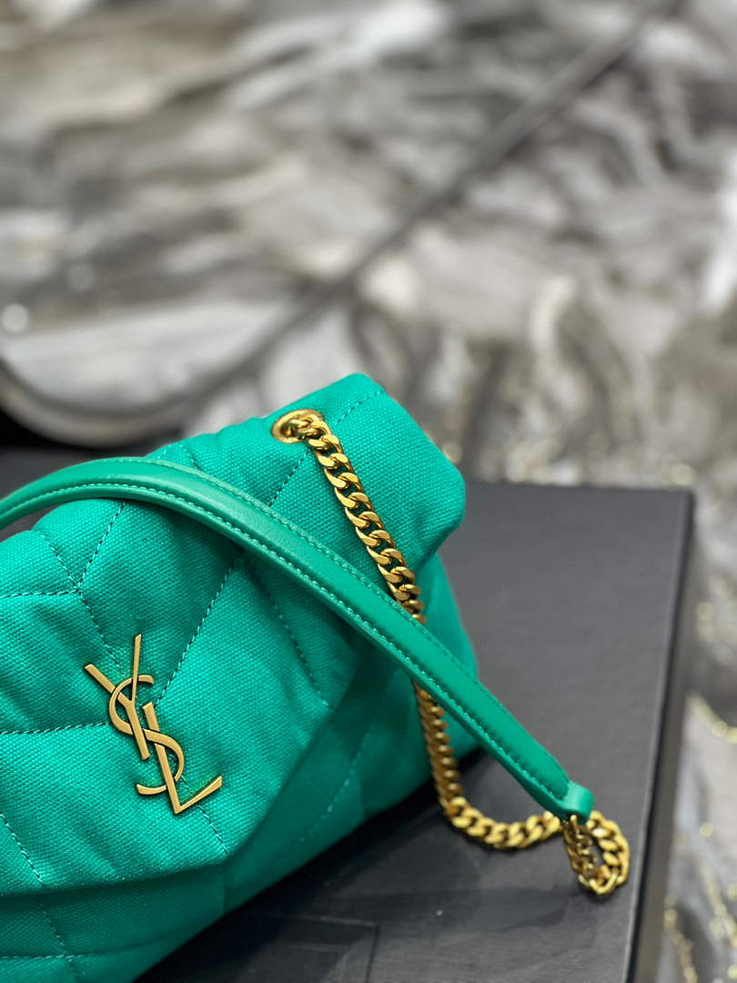 Saint Laurent Lou lou Puffer Mini Bag YSL 620333 Canvas and smooth leather Green