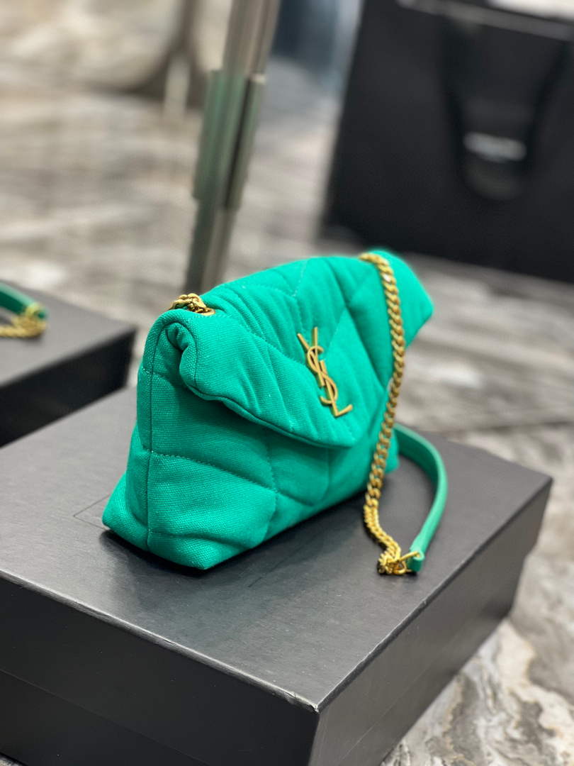 Saint Laurent Lou lou Puffer Mini Bag YSL 620333 Canvas and smooth leather Green