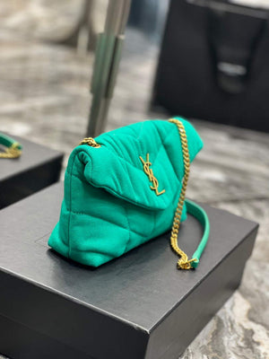Saint Laurent Lou lou Puffer Mini Bag YSL 620333 Canvas and smooth leather Green - Default Title - View 5