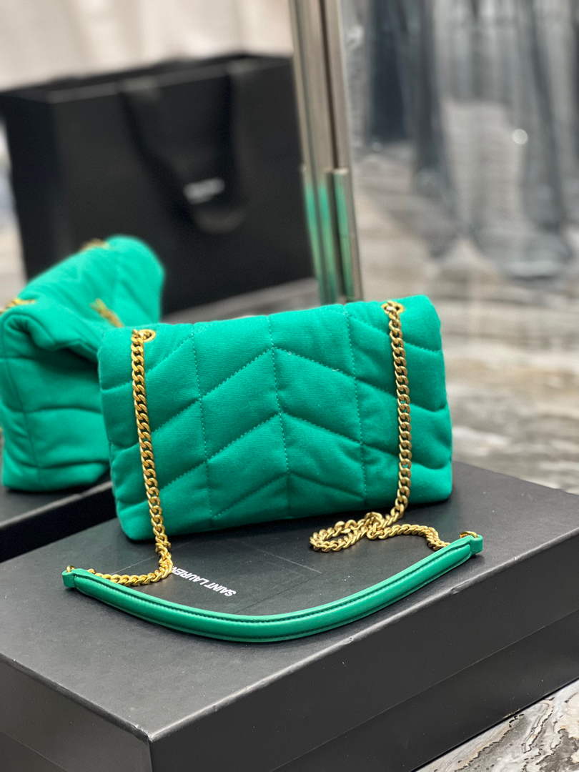 Saint Laurent Lou lou Puffer Mini Bag YSL 620333 Canvas and smooth leather Green