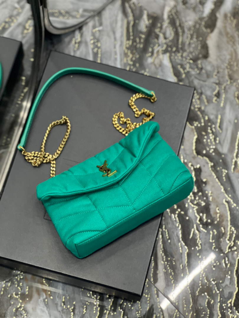 Saint Laurent Lou lou Puffer Mini Bag YSL 620333 Canvas and smooth leather Green