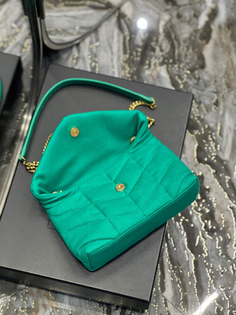 Saint Laurent Lou lou Puffer Mini Bag YSL 620333 Canvas and smooth leather Green