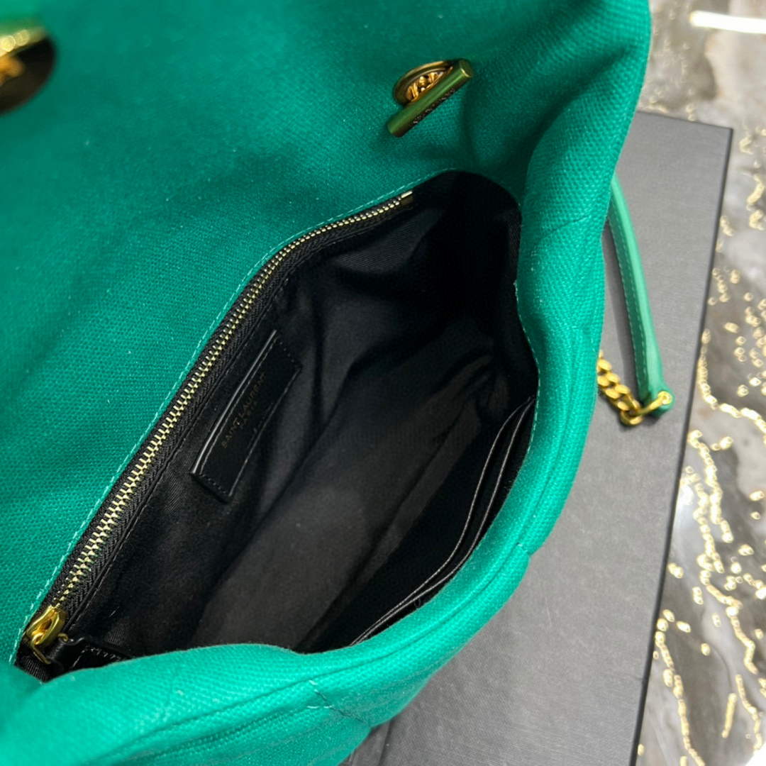 Saint Laurent Lou lou Puffer Mini Bag YSL 620333 Canvas and smooth leather Green