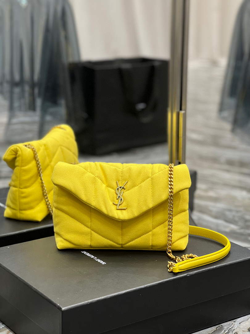 Saint Laurent Lou lou Puffer Mini Bag YSL 620333 Canvas and smooth leather Yellow