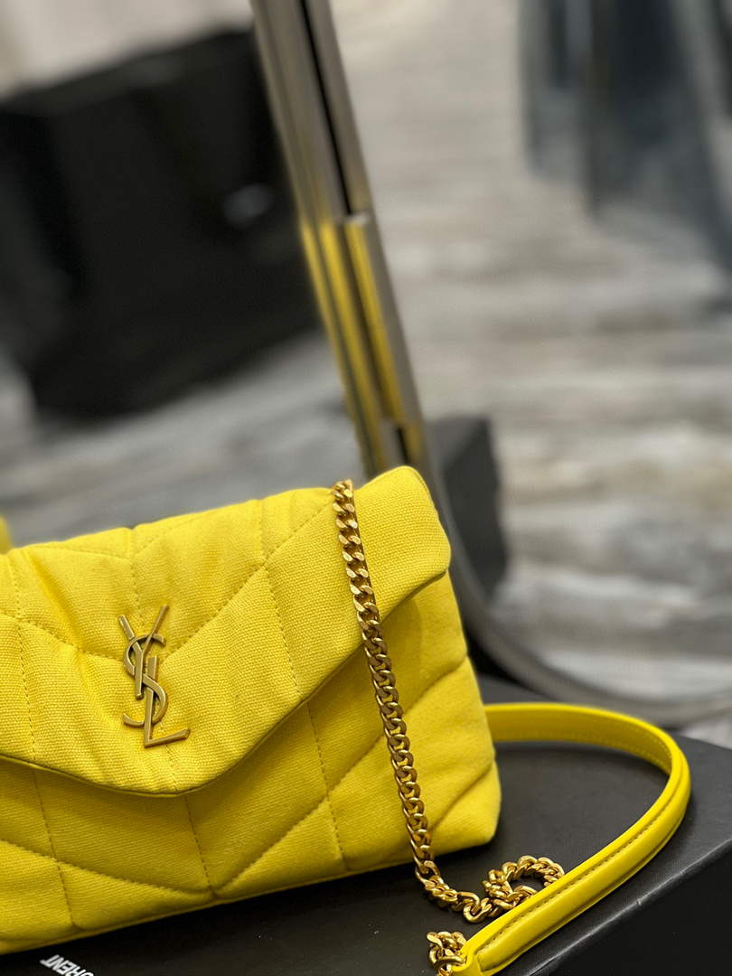 Saint Laurent Lou lou Puffer Mini Bag YSL 620333 Canvas and smooth leather Yellow