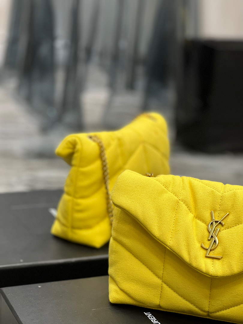 Saint Laurent Lou lou Puffer Mini Bag YSL 620333 Canvas and smooth leather Yellow