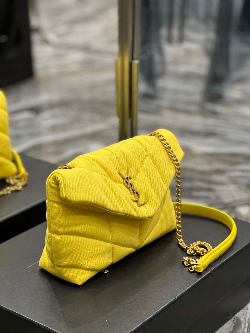 Saint Laurent Lou lou Puffer Mini Bag YSL 620333 Canvas and smooth leather Yellow